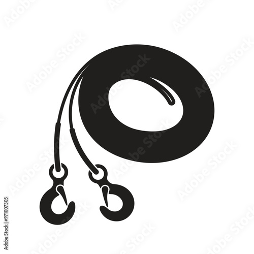 Tow rope with hooks at both ends, black silhouette on a white background.