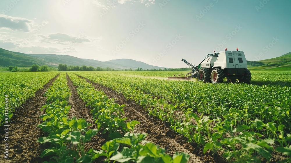 Autonomous robots planting seeds in a large agricultural field. Autonomous robots planting seeds in a large agricultural field.