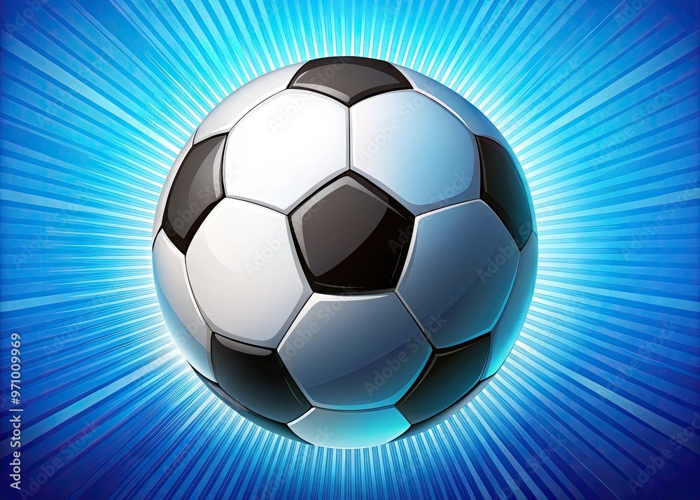 A vibrant, high-contrast illustration of a stylized soccer ball with bold black and white panels, set against a bright, gradient blue background. A vibrant, high-contrast illustration of a stylized soccer ball with bold black and white panels, set against a bright, gradient blue background.
