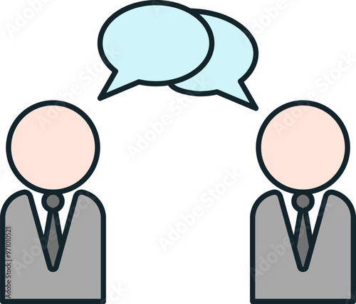 Two businessmen sharing ideas using speech bubbles exchanging information