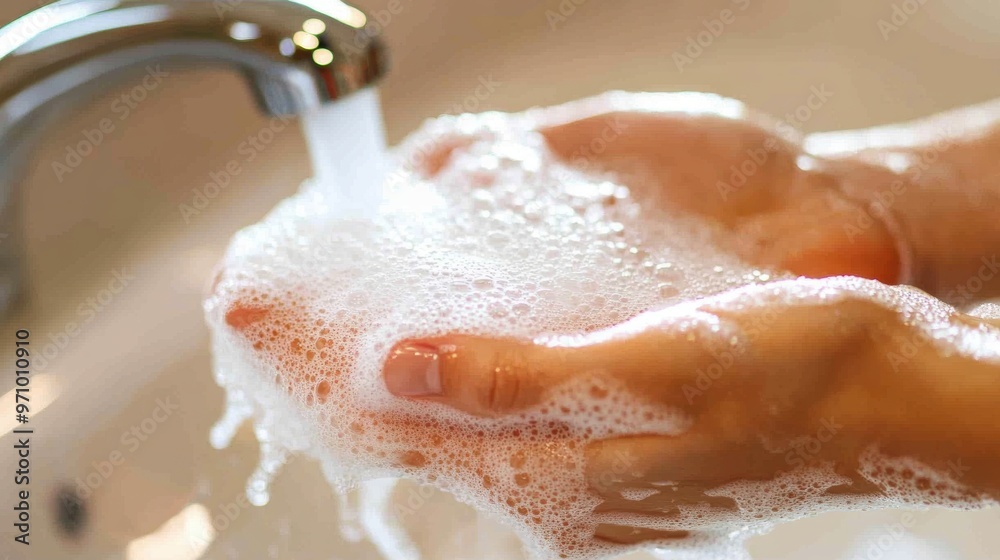 Fototapeta premium Close-up_of_hands_being_thoroughly washed