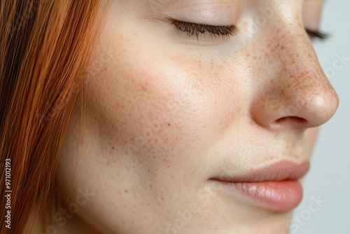 Natural beauty with freckles and mole close-up for skincare and photography projects photo