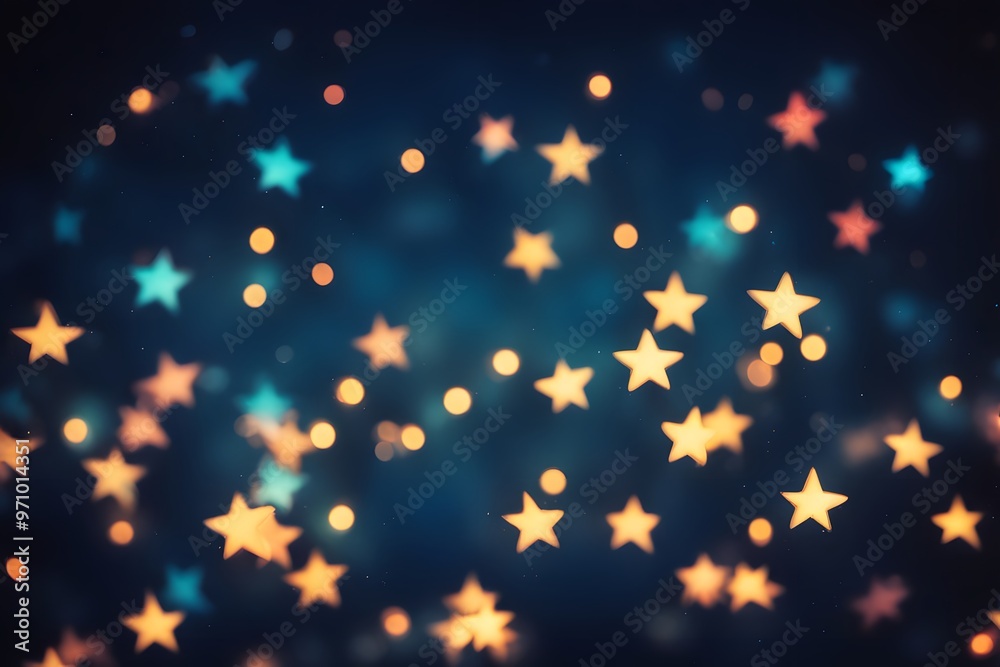 Bright colorful bokeh sparkles in the shape of stars glowing over a night sky, AI Generated Bright colorful bokeh sparkles in the shape of stars glowing over a night sky, AI Generated