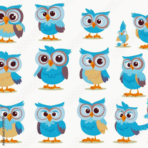 Wallpaper Mural Cute cartoon owl, isolated on white background Torontodigital.ca