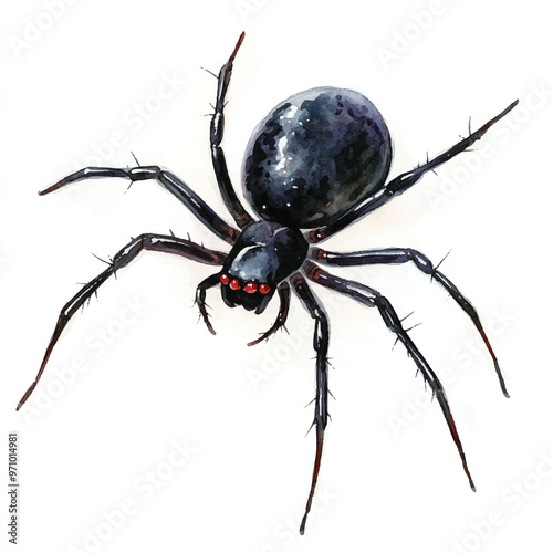 cute Black Widow Spider watercolor clipart illustration isolated
