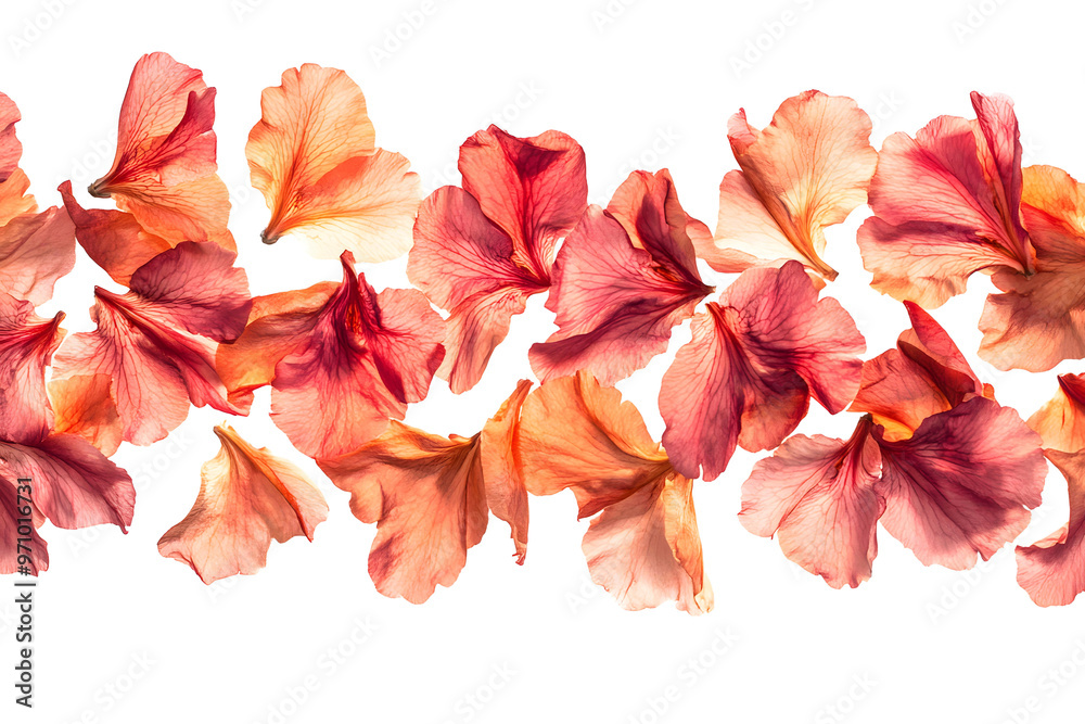 Begonia petals flying isolated on white background Begonia petals flying isolated on white background