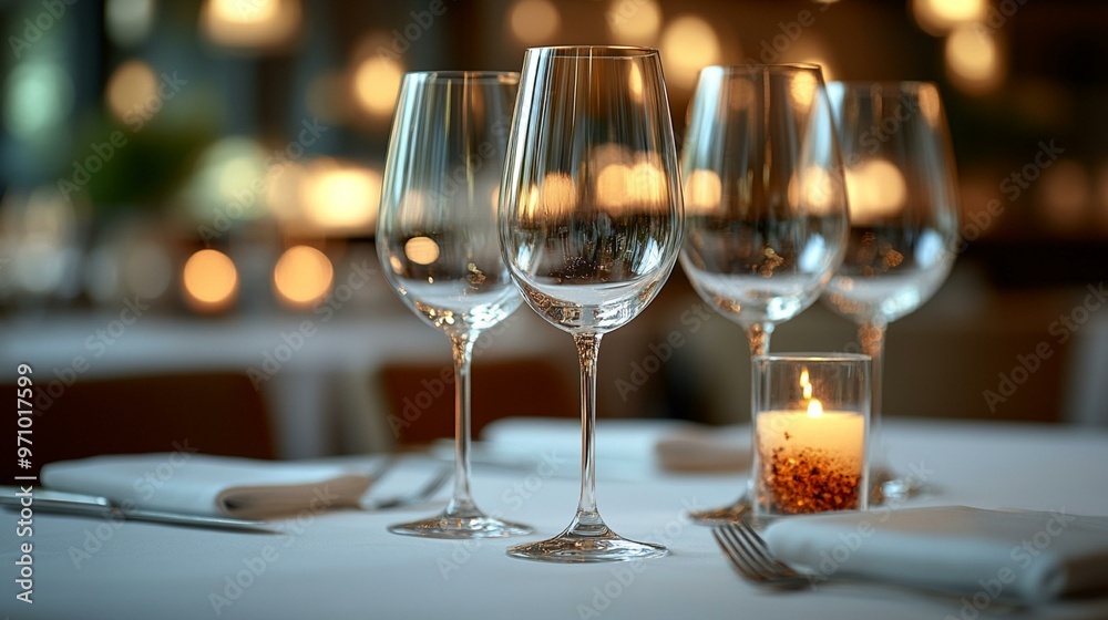 a Elegant set of empty glasses in a sophisticated restaurant setting, showcasing the refined dining atmosphere. a Elegant set of empty glasses in a sophisticated restaurant setting, showcasing the refined dining atmosphere.