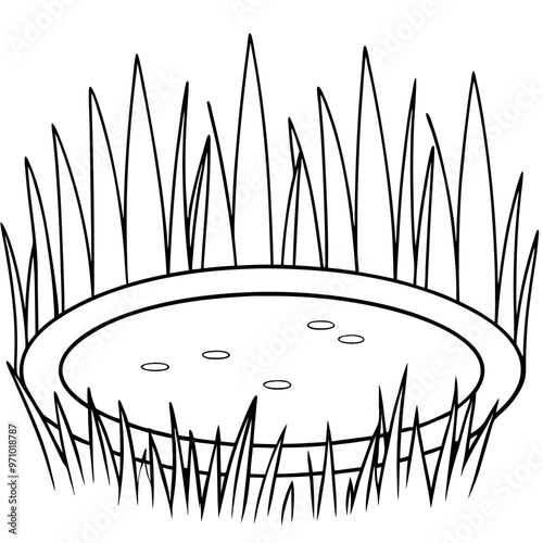 pond with grass outline coloring book page line art drawing