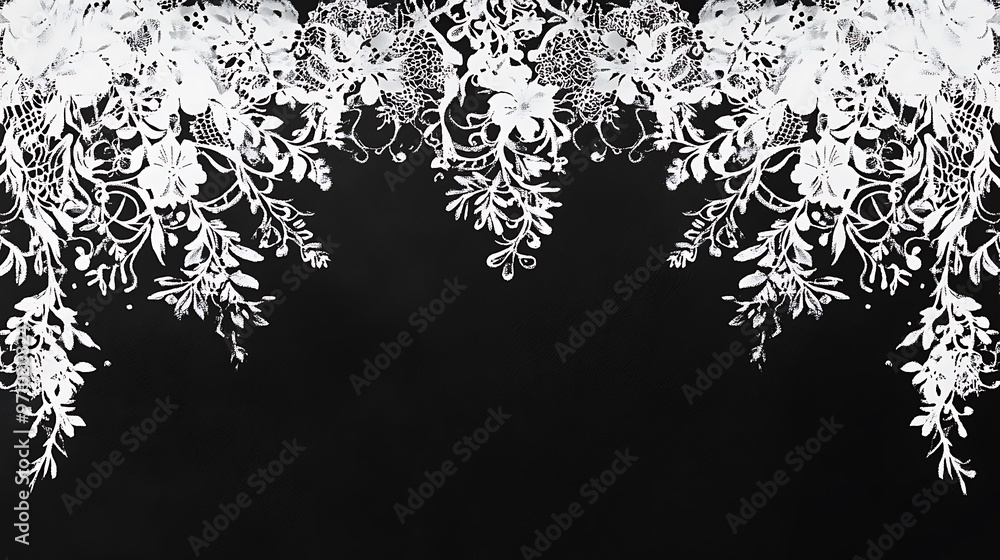 Fototapeta premium White Floral Lace Design on a Black Background
