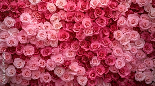 Fototapeta Naklejka Na Ścianę i Meble -  Vibrant gradient of pink roses for romantic spring decor and design
