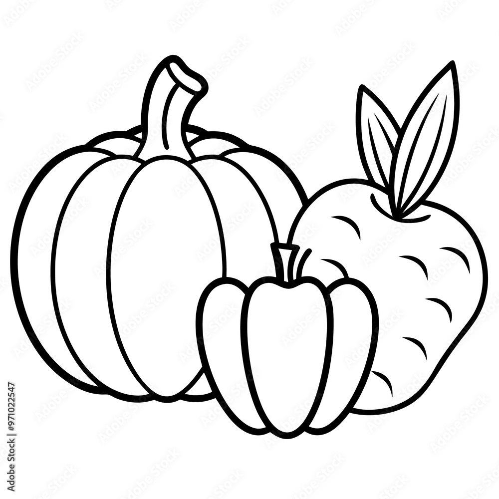 pumpkins carrot apple items outline coloring book page line art drawing pumpkins carrot apple items outline coloring book page line art drawing