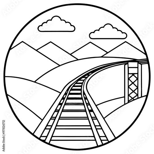 railway roads outline coloring book page line art drawing