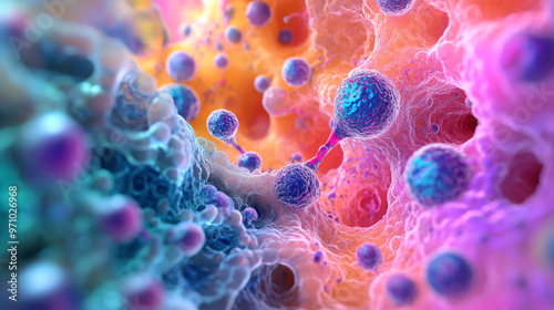 3D visualization of interconnected human cells in vibrant colors