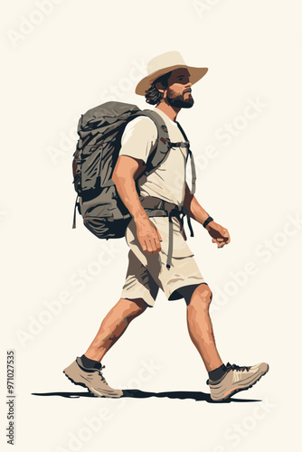 Hiking Traveler with Backpack in Outdoor Adventure