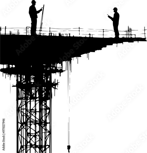 Silhouette of Workers on a Construction Site