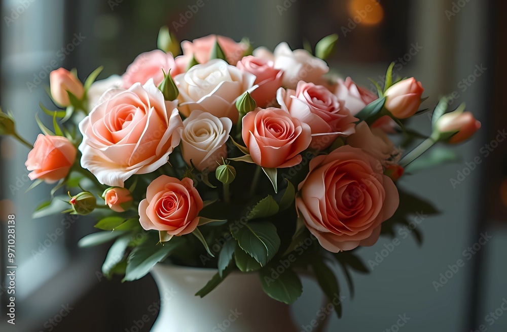 Obraz premium Delicate roses in a beautiful vase.