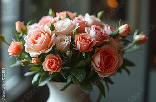 Delicate roses in a beautiful vase.