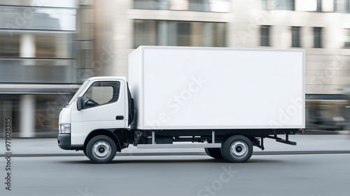 Fototapeta Naklejka Na Ścianę i Meble -  Blank white mockup on small truck for advertising design and branding