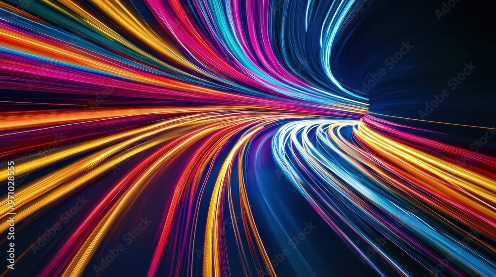 Dynamic Abstract Light Trails in Motion - Vibrant Multicolored Streaks on a Dark Background Dynamic Abstract Light Trails in Motion - Vibrant Multicolored Streaks on a Dark Background