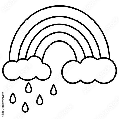 rainbow and raining outline coloring book page line art drawing