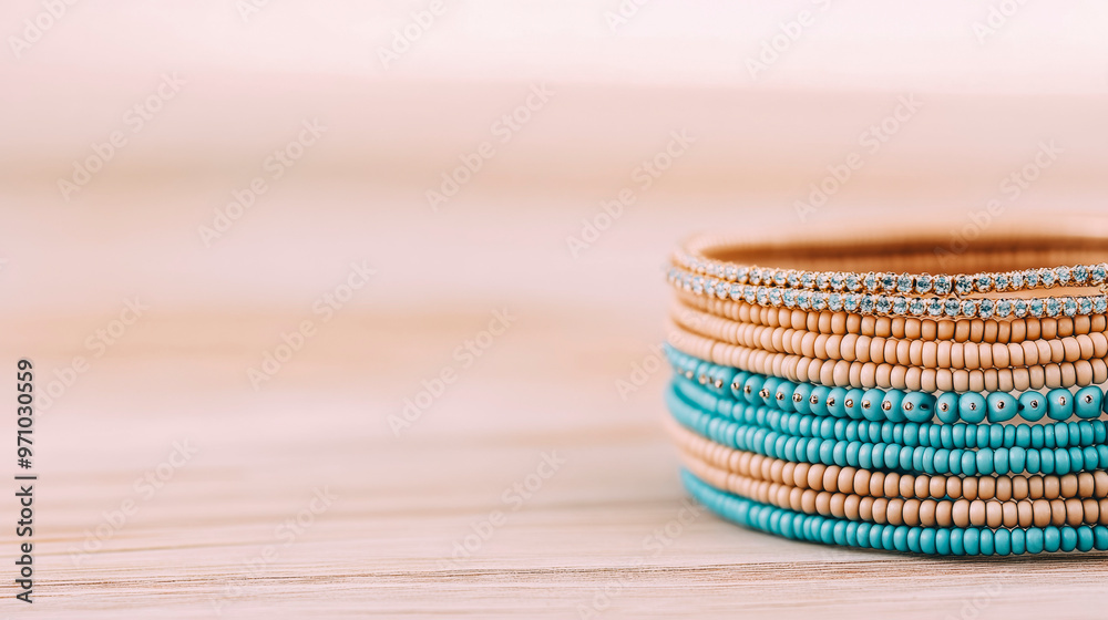 Elegant Handcrafted Beaded Bracelets on Wooden Surface Elegant Handcrafted Beaded Bracelets on Wooden Surface