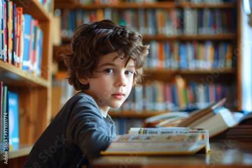 Boy in the school library