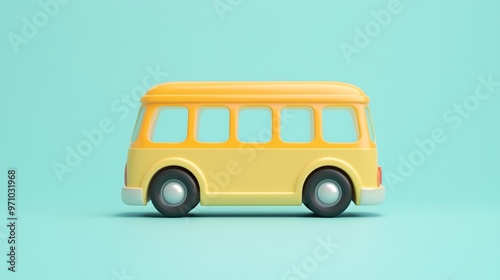 Yellow Toy Bus on Turquoise Background