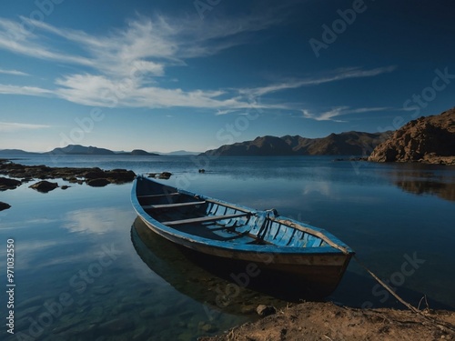 Blue contemplation, peaceful setting.