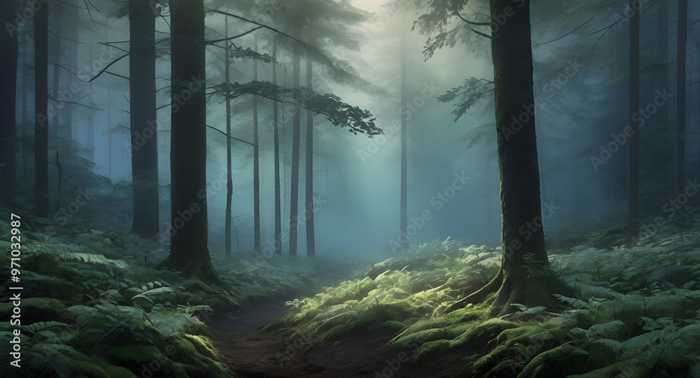 Fototapeta premium The mist in the quiet forest in the morning
