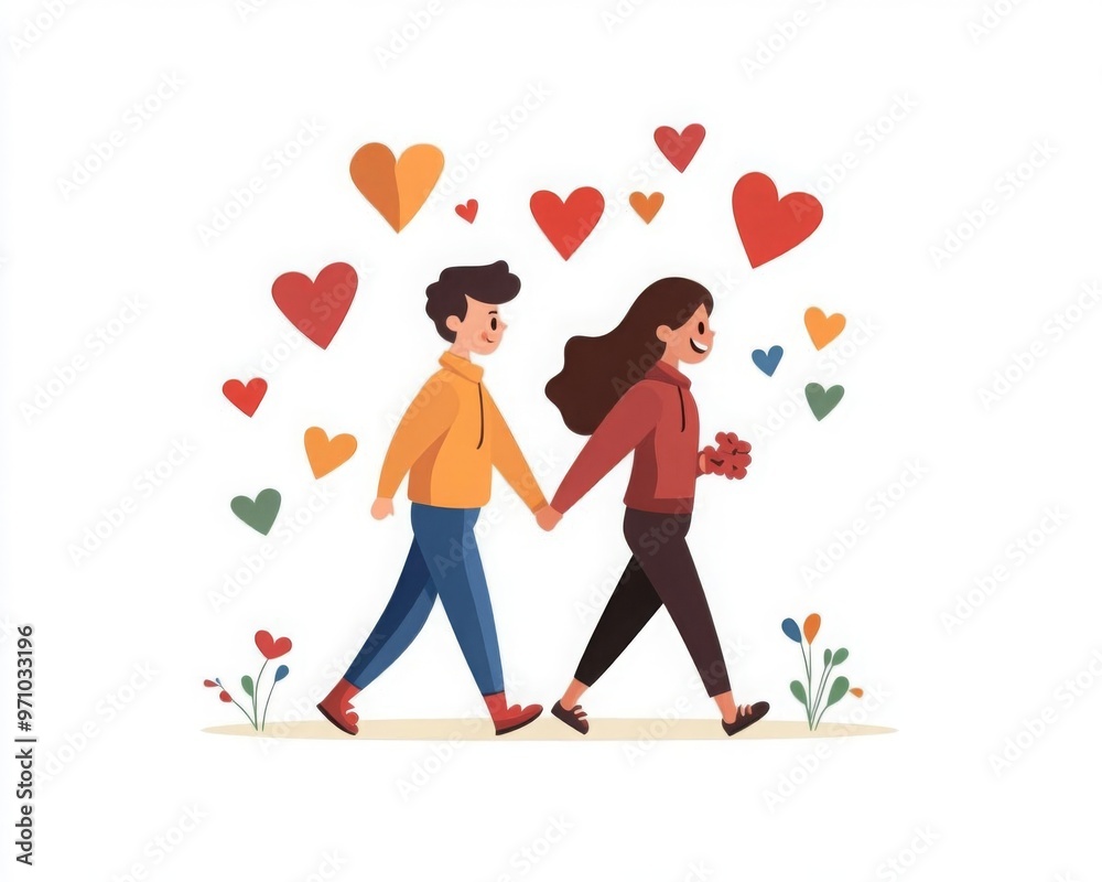 LGBTQ couple walking hand in hand flat design, side view, love theme, animation, vivid LGBTQ couple walking hand in hand flat design, side view, love theme, animation, vivid