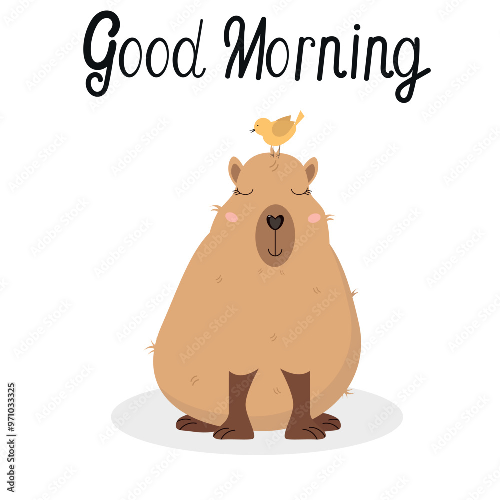 Fototapeta premium Cute kabibara with good morning wishes.