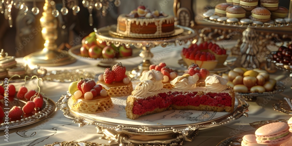 Lavish Dessert Display on Ornate Silver-Trimmed Platter - Cinematic Renaissance Aesthetic Lavish Dessert Display on Ornate Silver-Trimmed Platter - Cinematic Renaissance Aesthetic