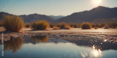 Scenic Desert Landscape with Water Reflection. photo