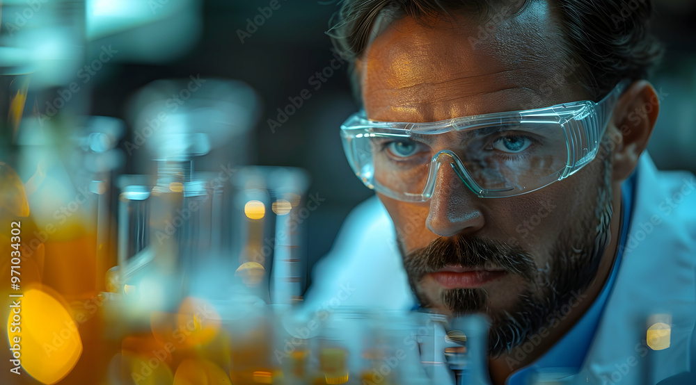 Focused Scientist in Laboratory Setting, Realistic Image Focused Scientist in Laboratory Setting, Realistic Image