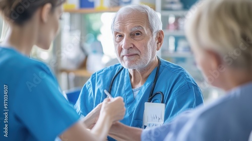 A nurse checking an elderly patient’s temperature in a medical setting