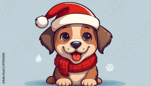  Cartoon dog with a Santa hat and scarf – A festive and cute cartoon dog, wearing a Sant_1(53) photo