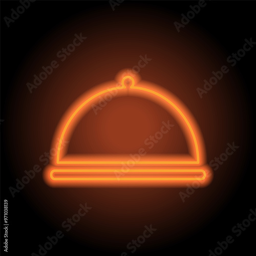 Tray simple icon vector. Flat design. Orange neon on black background