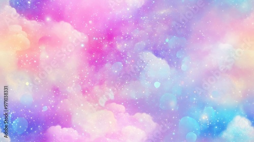 Rainbow Marble Galaxy Print Seamless Pattern Pastel clouds and sky with bokeh effects Whimsical bright candy background Ideal for product montages or presentations with a princess theme photo