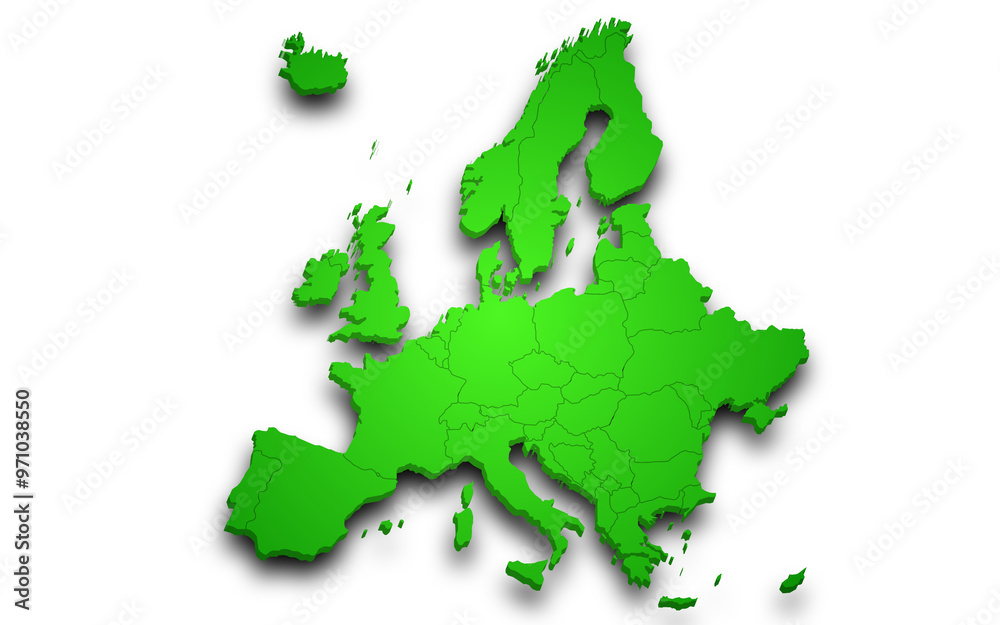 3d render map of Europe all Country with borders and regions, Europe continent administrative map with color on white background. EU, European countries map 3d render map of Europe all Country with borders and regions, Europe continent administrative map with color on white background. EU, European countries map
