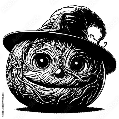 Intricately Detailed Pumpkin with Face in Black and White Illustration. Vector, generative ai.