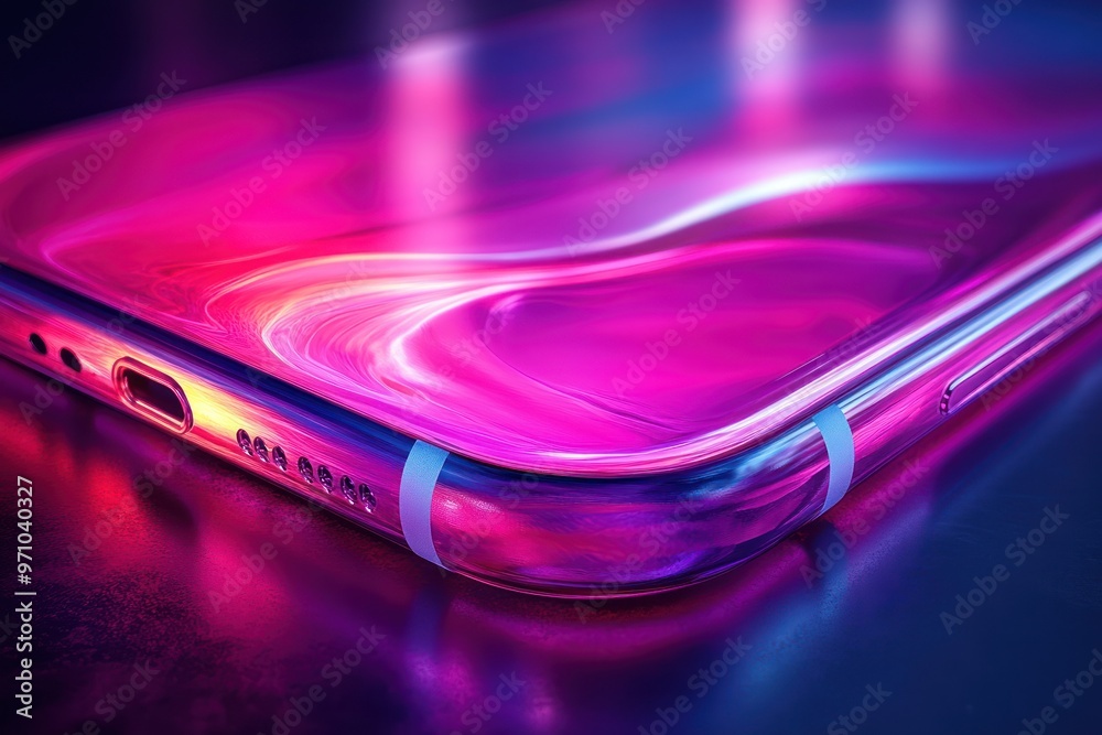 Close-up of a Smart Phone with Neon Lights Close-up of a Smart Phone with Neon Lights