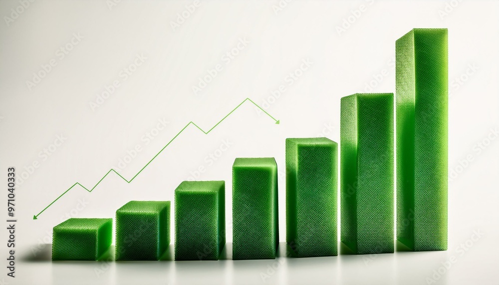 Green upward financial chart shown on a white background Green upward financial chart shown on a white background