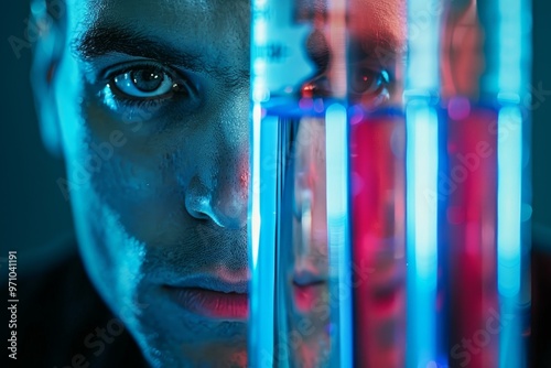 Scientist working with test tubes, doing research in a laboratory, analyzing liquid samples in test tubes