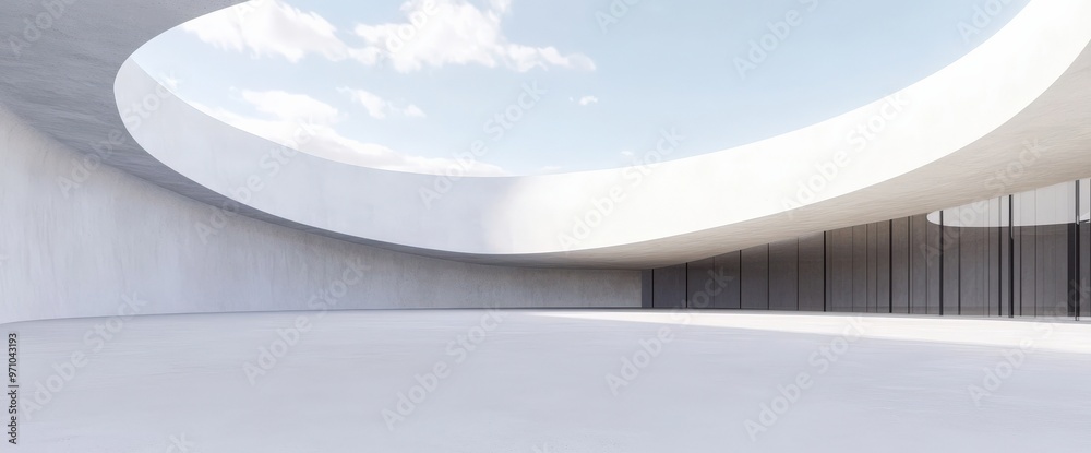 Fototapeta premium Minimalist modern architecture design with circular open roof