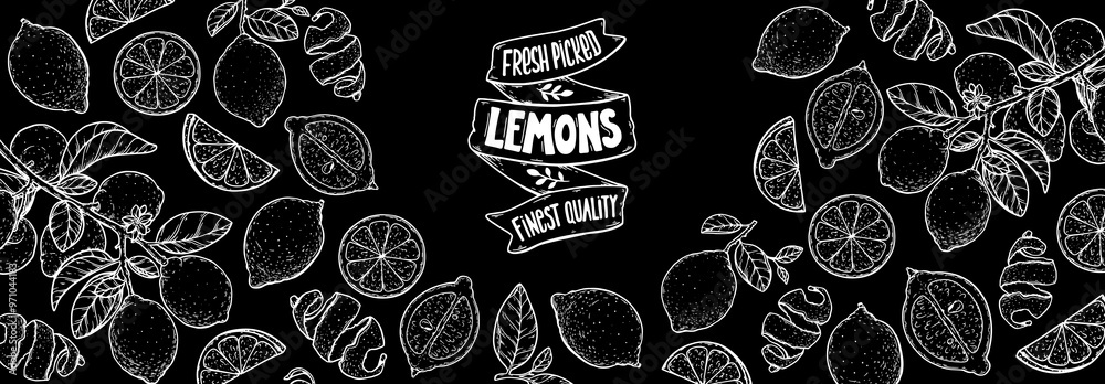 Lemon fruit hand drawn design. Vector illustration. Design, package, brochure illustration. Lemon fruit frame illustration. Design elements for packaging design and other. Lemon fruit hand drawn design. Vector illustration. Design, package, brochure illustration. Lemon fruit frame illustration. Design elements for packaging design and other.