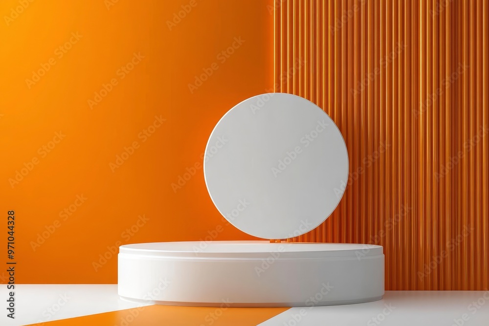 3D realistic backdrop with orange and white pedestal podium Mockup products banner advertising with generative ai 3D realistic backdrop with orange and white pedestal podium Mockup products banner advertising with generative ai