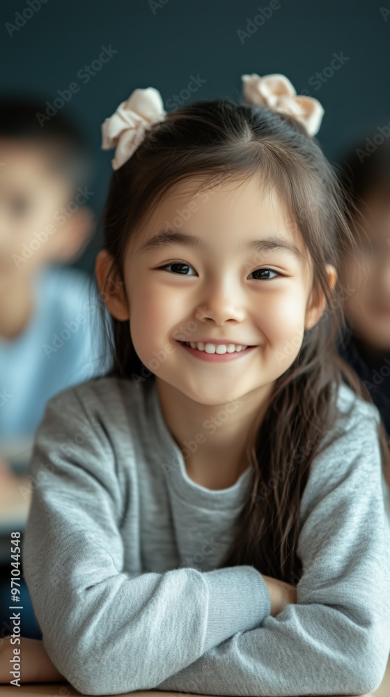 Portrait of a smiling school girl: capturing joy and innocence in education setting Portrait of a smiling school girl: capturing joy and innocence in education setting