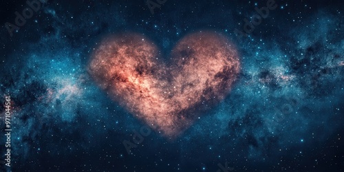 A stunning cosmic heart shape illuminated by vibrant colors, surrounded by the vastness of the universe, symbolizing love and connection.