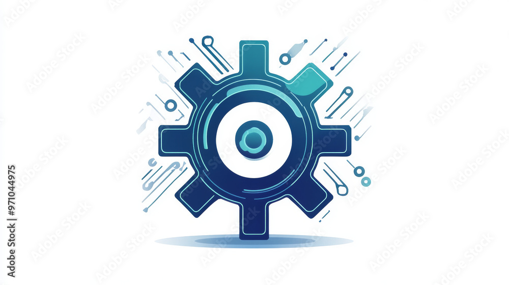 Digital gear icon on white, representing technology. Digital gear icon on white, representing technology.