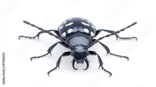 A black and white bug with white spots on its back